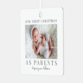 Eerste kerst als ouders Baby foto Metalen Ornament (Voorkant links)