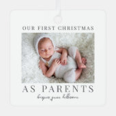 Eerste kerst als ouders Baby foto Metalen Ornament (Voorkant)