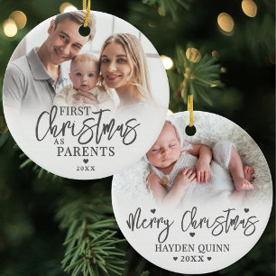 Eerste kerst als ouders babyfoto keramisch ornament