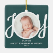 Eerste kerst als ouders Foto Green Keepsake Keramisch Ornament (Achterkant)