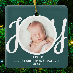 Eerste kerst als ouders foto groene aandenken keramisch ornament