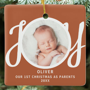 Eerste kerst als ouders Foto Kerstvreugde Terracot Keramisch Ornament