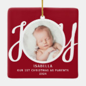 Eerste kerst als ouders Foto Red Keepsake Keramisch Ornament (Achterkant)