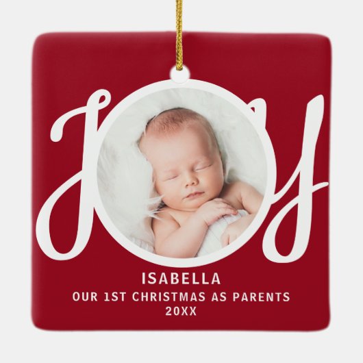 Eerste kerst als ouders Foto Red Keepsake Keramisch Ornament (Achterkant)