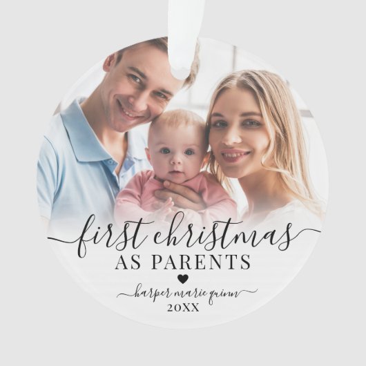 Eerste kerst als ouders nieuwe baby 2 foto ornament (voorkant)