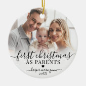 Eerste kerst als ouders nieuwe babyfoto keramisch ornament (Voorkant)