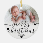 Eerste kerst als ouders nieuwe babyfoto keramisch ornament (Achterkant)