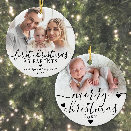 Eerste kerst als ouders nieuwe babyfoto keramisch ornament