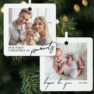 Eerste kerst als ouders Nieuwe babyfoto Metalen Ornament