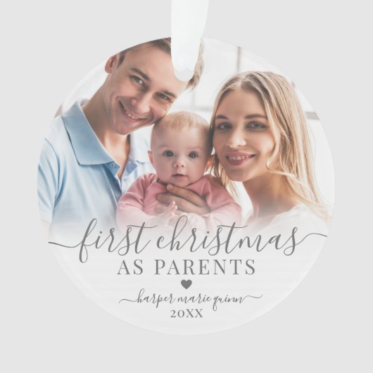 Eerste kerst als ouders pasgeboren Baby 2 foto Ornament (voorkant)