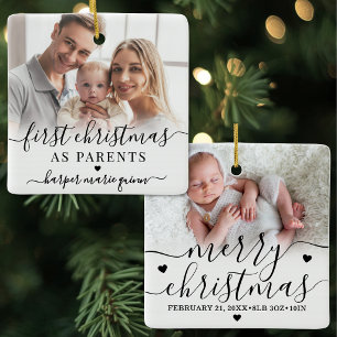Eerste kerst als ouders van baby foto keramisch ornament