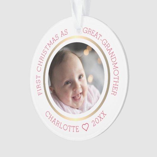 Eerste kerst als overgrootmoeder Foto rood Ornament (voorkant)