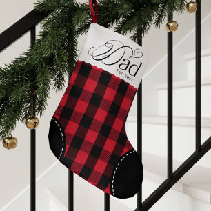 Eerste kerst als papa rode plaid gepersonaliseerd kleine kerstsok