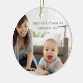 Eerste kerst als peetmoeder gepersonaliseerde foto keramisch ornament (Links)