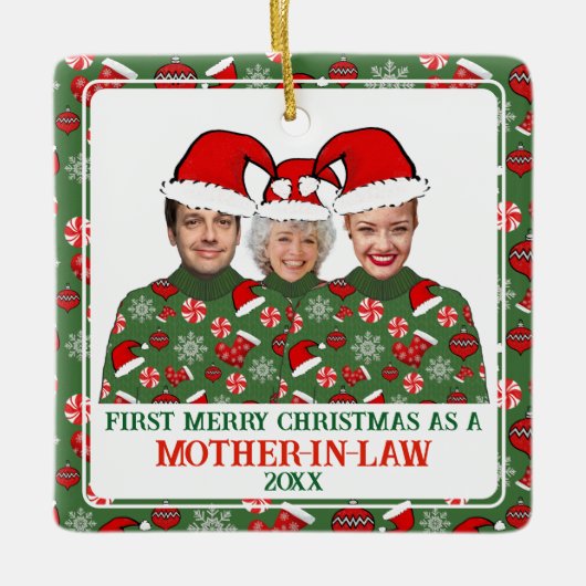 Eerste kerst als schoonmoeder lelijke trui keramisch ornament (Voorkant)
