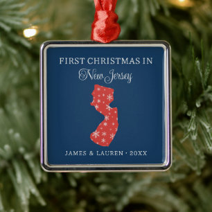 Eerste kerst als stel in de staat New Jersey, blau Metalen Ornament