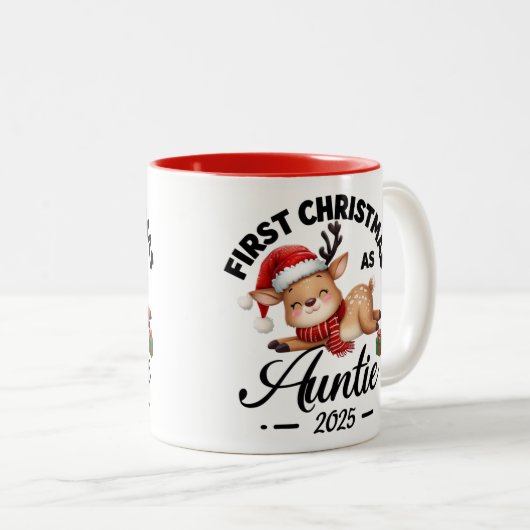 Eerste kerst als tante 2025 schattig ontwerp tweekleurige koffiemok (Voorkant rechts)