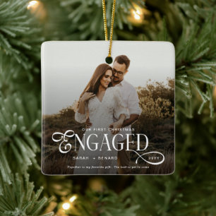 Eerste kerst als verloofd chic koppel foto keramisch ornament