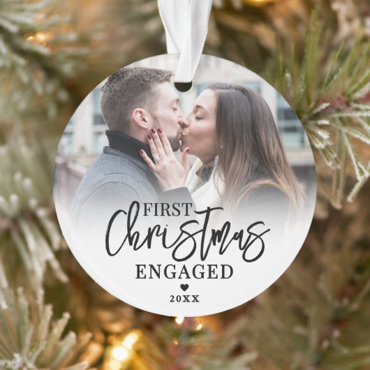 Eerste kerst als verloofd paar 2 foto ornament (Boom)