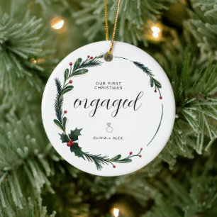 Eerste kerst als verloofd persoonlijk cadeau voor keramisch ornament