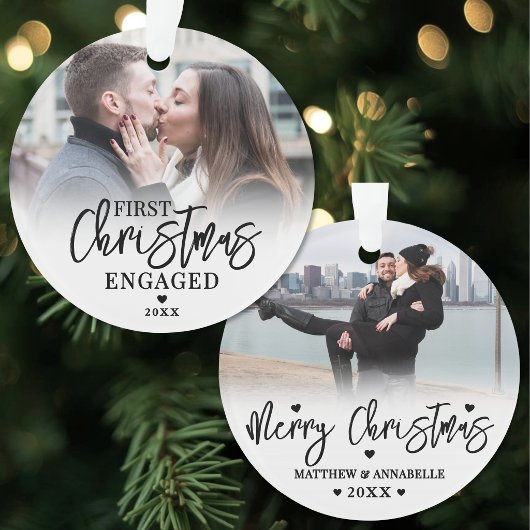 Eerste kerst als verloofd stel 2 foto ornament