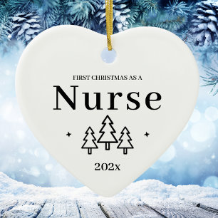 Eerste kerst als verpleegster 2026 Witte Hart Keramisch Ornament