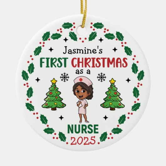 Eerste kerst als verpleegster keramisch ornament (Voorkant)
