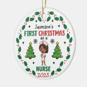 Eerste kerst als verpleegster keramisch ornament (Links)