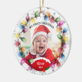 Eerste kerst Baby 2-zijdige twee foto Keepsake Keramisch Ornament (Links)