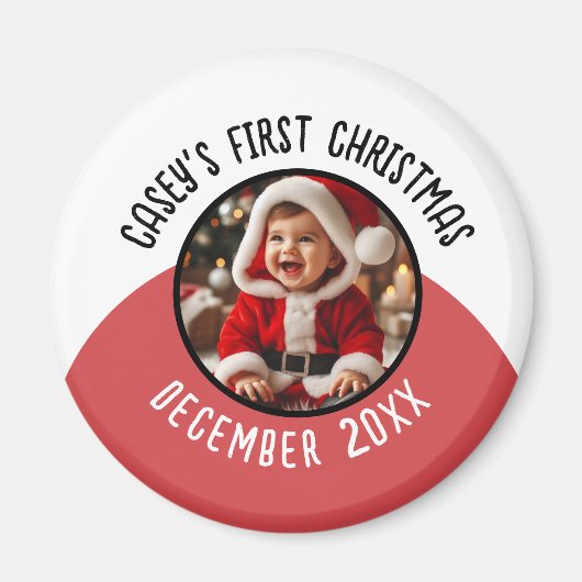 Eerste Kerst Baby Aangepaste Foto Naam toevoegen Magneet (Voorkant)
