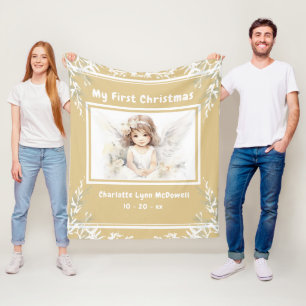 Eerste Kerst Baby Angel Goud & Wit Kerst Fleece Deken
