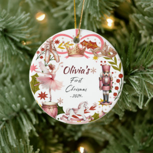 Eerste kerst Baby coquette girly roze Keramisch Ornament