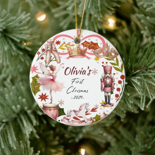 Eerste kerst Baby coquette girly roze Keramisch Ornament (Boom)