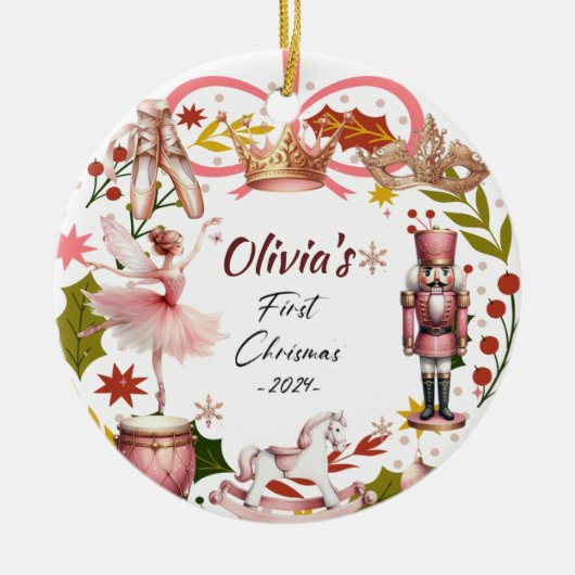 Eerste kerst Baby coquette girly roze Keramisch Ornament (Voorkant)