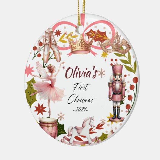 Eerste kerst Baby coquette girly roze Keramisch Ornament (Links)