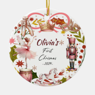 Eerste kerst Baby coquette girly roze Keramisch Ornament