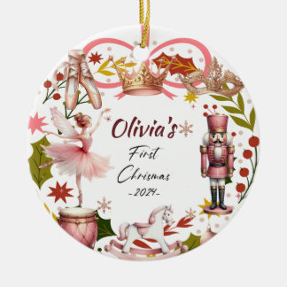 Eerste kerst Baby coquette girly roze Keramisch Ornament