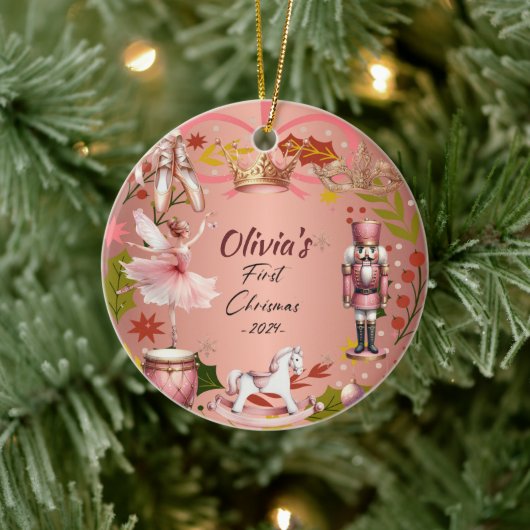 Eerste kerst Baby coquette roos metal Ornament (Boom)