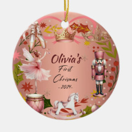 Eerste kerst Baby coquette roos metal Ornament