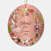 Eerste kerst Baby coquette roos metal Ornament (Links)