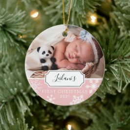 Eerste kerst baby foto baby roze keramisch ornament