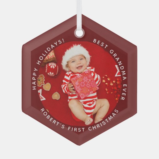 Eerste kerst Baby foto beste oma Glas Ornament (Voorkant)