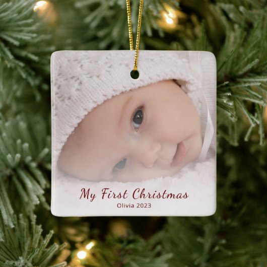 Eerste Kerst Baby Foto Eenvoudig Modern Keramisch Ornament (Boom)