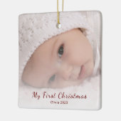 Eerste Kerst Baby Foto Eenvoudig Modern Keramisch Ornament (Links)