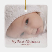 Eerste Kerst Baby Foto Eenvoudig Modern Keramisch Ornament (Achterkant)