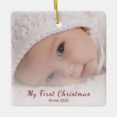 Eerste Kerst Baby Foto Eenvoudig Modern Keramisch Ornament (Voorkant)