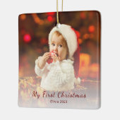 Eerste Kerst Baby Foto Eenvoudige Santa Hat Keramisch Ornament (Links)