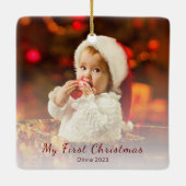 Eerste Kerst Baby Foto Eenvoudige Santa Hat Keramisch Ornament (Achterkant)