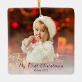 Eerste Kerst Baby Foto Eenvoudige Santa Hat Keramisch Ornament (Voorkant)