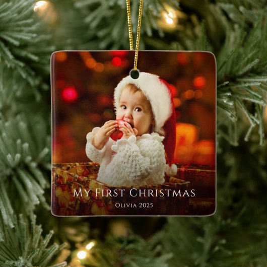 Eerste kerst Baby foto feestelijke kerstmuts Keramisch Ornament (Boom)